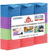 HOMERHYME Microfiber Cleaning Cloth, 150 Pack Cleaning Rags,12" X 11" Lint Free Dish Towels Wash ...