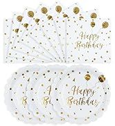 HFBOBP 50PCS Happy Birthday Paper Plates and Napkins - 7 Inch Birthday Cake Plates Scalloped Whit...