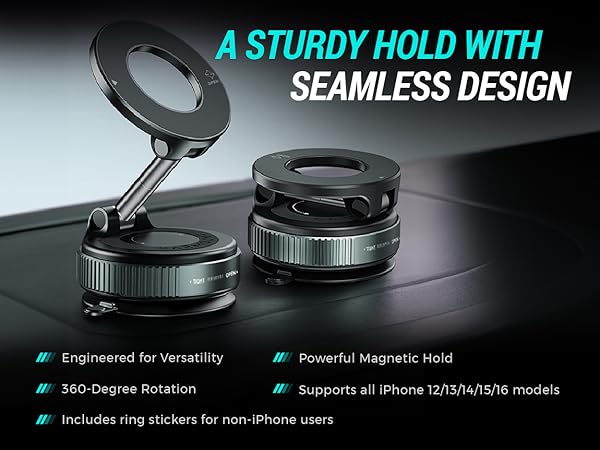 Carmount Clutch X One rotating magsafe phone mount for car dashboard suction cup hold for smartphone