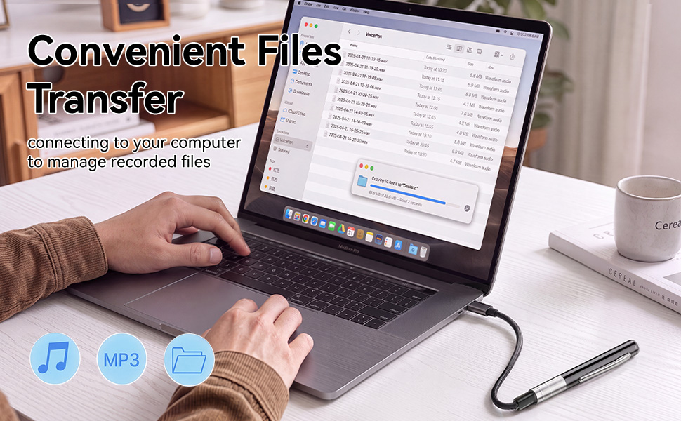 Pen voice recorder supports convenient file transfer to computer