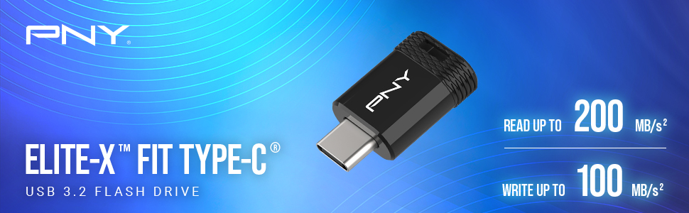 PNY Elite-X Fit Type-C USB 3.2 Flash Drive - Read Up To 200MB/s ² Write Up To 100MB/s ²