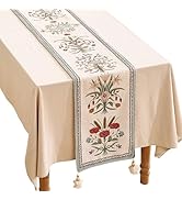 ISAENNE Designer Elegant Linen Table Runner 71 Inches, Farmhouse Colorful Wildflower Pattern Tabl...