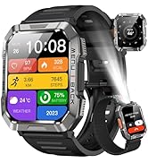 Military Smart Watch for Men(Answer/Make Call), Outdoor Sports Smartwatch with Flashlight/100 Day...