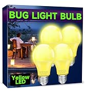 UNILAMP Yellow LED Bug Light Bulbs, A19 Outdoor Yellow Bug Light Bulb, 9W Equivalent 60W, Yellow ...