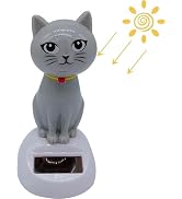 Gray Solar Powered Dancing Cat Doll Figure - Swinging Solar Toy, Cat Figurine Statue Swinging Car...