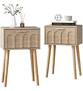 LAATOOREE Nightstand Set of 2, Small Bed Side Table with Arch Door, Mid-Century End Table with Wo...