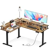 AODK Electric L Shaped Standing Desk, 59 Inch Height Adjustable Stand Up Desk with Power Outlets ...