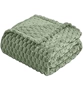 Vessia Flannel Fleece Throw Blanket(50x70 inch), 3D Jacquard Sage Green Fuzzy and Warm Blanket fo...