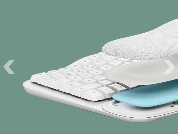zoom of wave keys wireless ergonomic white keyboard with a cushioned palm rest
