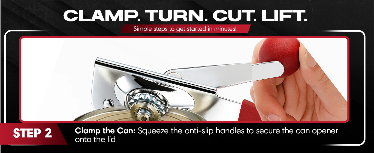 Can Opener Heavy Duty - Manual Hand Crank for Large Cans with Anti-Slip Grip - Stainless Steel