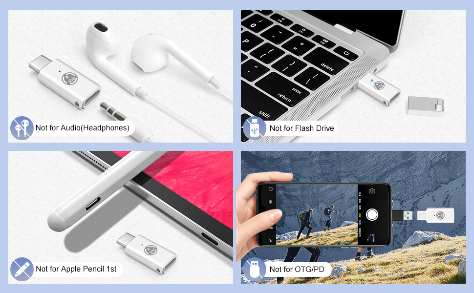 Multiple product photos showing a white USB cable with tips for various Apple devices, displayed from different angles against white and dark backgrounds. Demonstrates connection compatibility and usage.