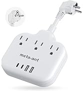 US to European Travel Plug Adapter, European Plug Adapter with 3 American Outlets &amp; 4 USB, 0.2ft ...