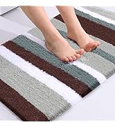 Buganda Microfiber Striped Bathroom Rugs Bath Mat, Extra Thick, Soft and Shaggy, Absorbent, Machi...