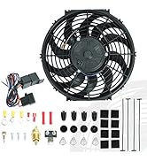 BLACKHORSE-RACING 12" Universal Electric Radiator Cooling Fans + Thermostat Relay &amp; Mount Kit