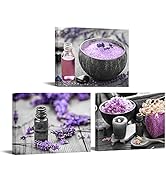 LevvArts 3 Piece Canvas Wall Art for Bathroom Wall Decor Purple Lavender Flower and Spa Salt Pict...