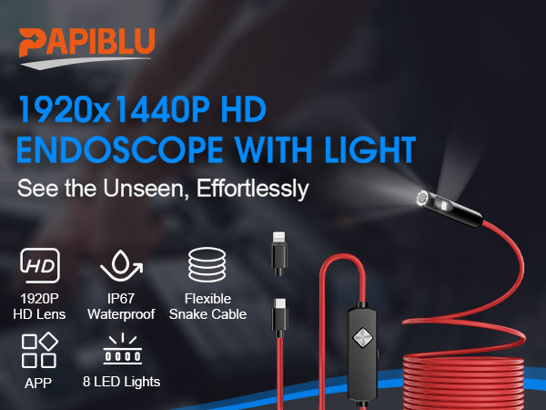 Endoscope with Light, 1920P HD Borescope, IP67 Waterproof Inspection Tool 2