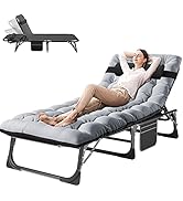 ABORON 3-in-1 Folding Patio Lounge Chair, 440LB Heavy-Duty Tri-Fold Guest Bed with Plush Cotton C...