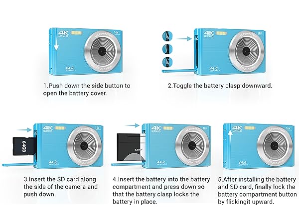 How to install the battery and 64gb SD card ?