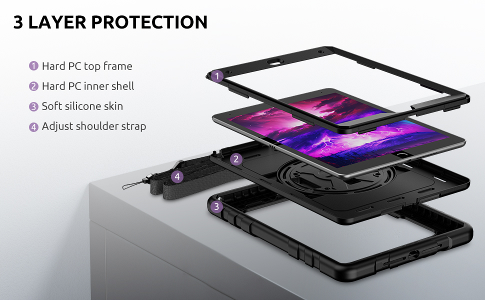 for iPad 9th/ 8th/ 7th Generation 10.2 Inch 3-in-1 Heavy Duty Protective Case