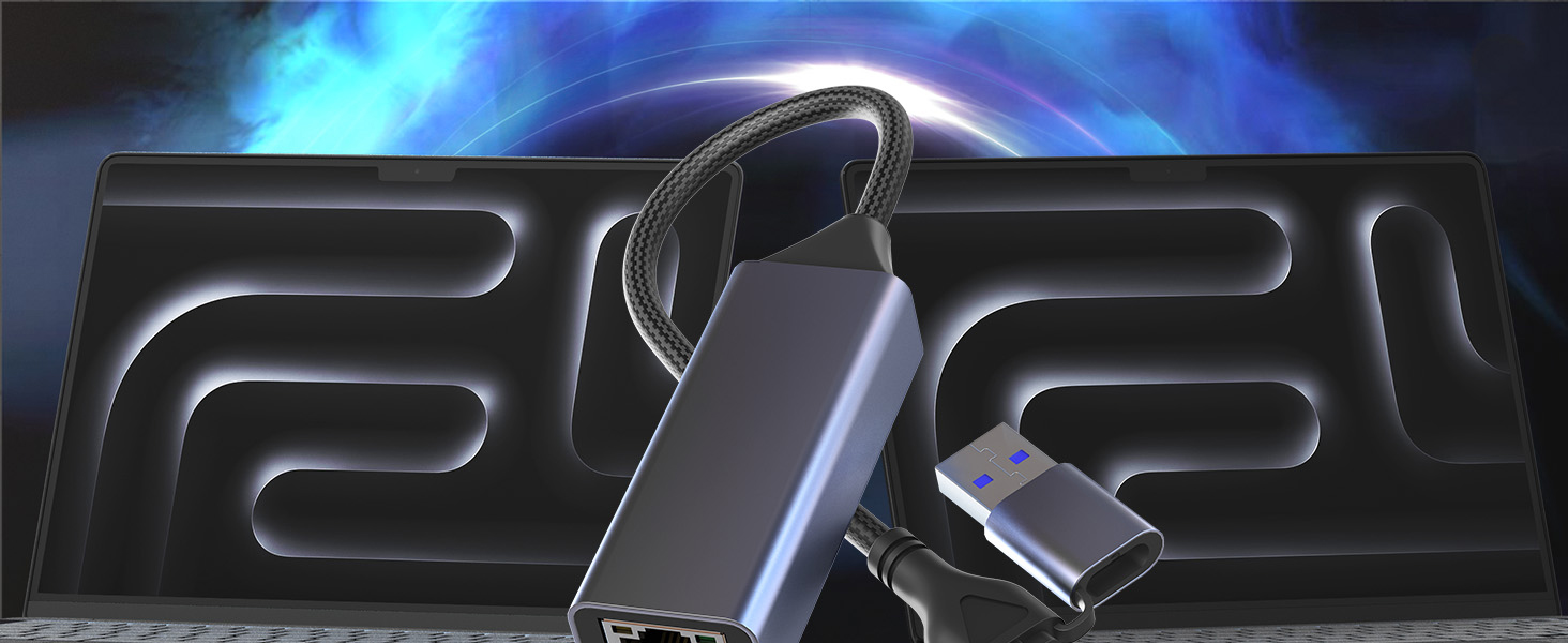 This is a 2.5gbps USB to RJ45 ethernet adapter for laptops.