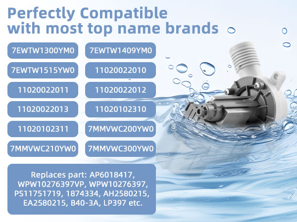 W10276397 Washer Drain Pump UPGRADED Fit for Whirlpool Kenmore Maytag washer