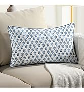 CPC Apatite Blue 100% Cotton Block Print Sham Cover 12x20 inch, Handmade Boho Floral Pillowcase, ...