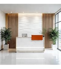 Modern Reception Desk with Counter & LED,Front Office Desk with Drawer, Keyboard Tray & Cabinet, Whi...