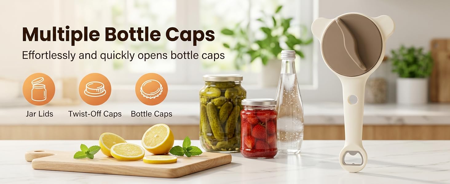 4-in-1 Jar Opener for Seniors -Adjustable Lid Opener with Non-Slip Grip
