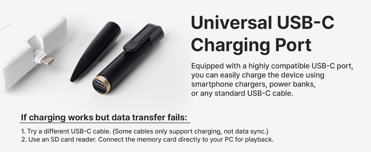 Universal USB-C charging port for easy power with smartphone chargers and standard cables