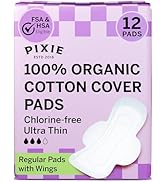 Pixie Organic Cotton Ultra Thin Pads with Wings for Women - Leak-Proof &amp; Moisture-Wicking for Fem...