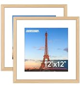 FIXSMITH 12x12 Picture Frame Natural Set of 2, Photo Frame with HD Plexiglass, Display Pictures 8...