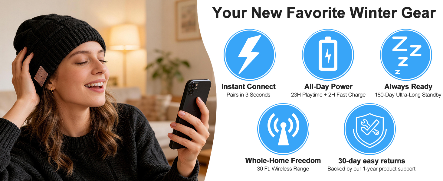 black bluetooth beanie hat