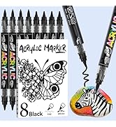 QFOUR 8 Black Paint Pen, Dual Tip Black Paint Marker for Rock Painting, Wood, Glass, Plastic, Cer...