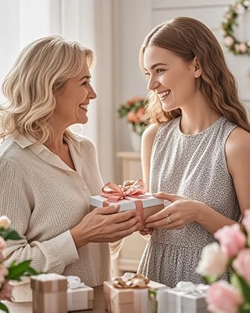 Series of lifestyle images in warm, bright interior setting showing two people in light-colored clothing interacting in a living room environment.
