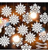 RECUTMS Winter Christmas Hanging Snowflake Decorations - 40Pcs White Snowflakes Hanging Garland f...