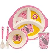 PHEENOWL Kids Dinnerware Set, 5-Piece Mealtime Tableware for Children &amp; Toddlers – Includes Divid...