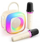 Mini Karaoke Machine for Kids Adults: Portable Bluetooth Speaker with 2 Wireless Mics for Home Pa...
