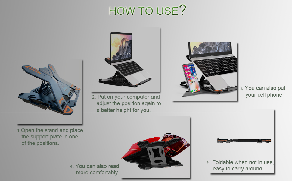 Ergonomic Adjustable Laptop Stand for Desk with Phone Holder & 360° Rotation - Foldable Portable Sta...