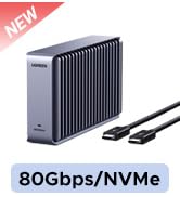UGREEN 80Gbps M.2 NVMe SSD Enclosure with Aluminum Double-Sided Fin Heat Dissipation, No Noise Ex...