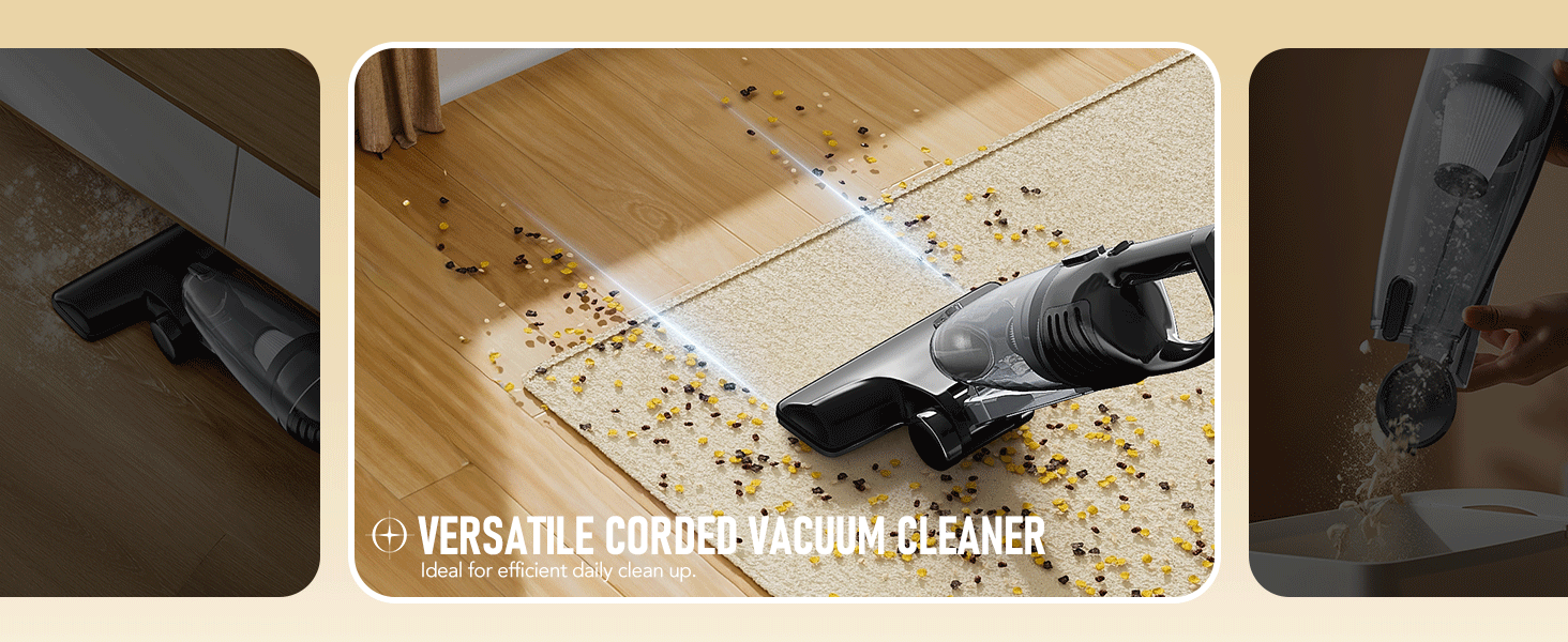 Designed for sealed hard floors, tile, and low-pile carpets. Brushless suction prevents hair wrap