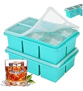 Large Ice Cube Trays for Whiskey, Silicone Ice Cube Tray, with Reinforced Steel Ring Top, Makes 1...