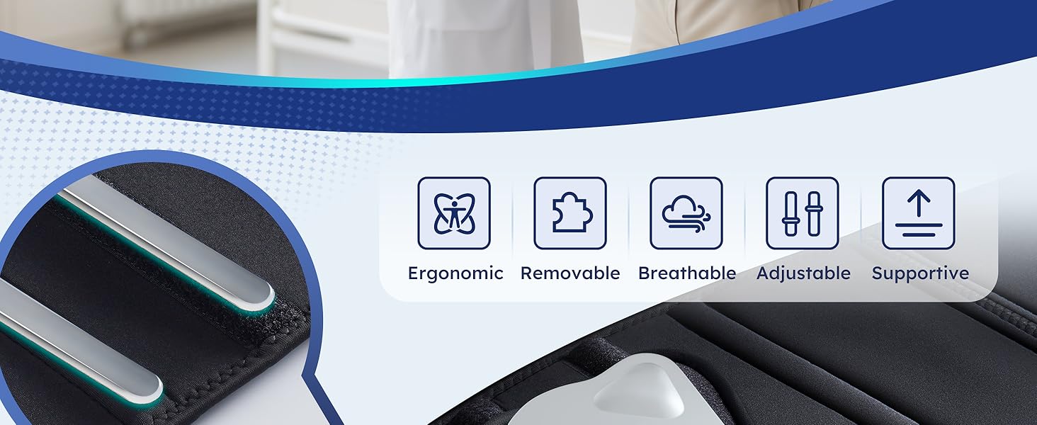 3D back brace: ergonomic, removable, breathable