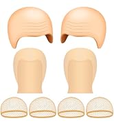 NEBURORA 8 Pcs Bald Cap Halloween Latex Thick Wrinkle Bald Caps for Adults Women Men Wig Cap Cost...