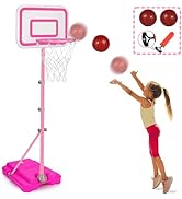 Toddler Basketball Hoop for Girls Pink Basketball Goals Adjustable Height 2.9ft-6.2ft Portable Ki...
