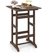 Giantex 42" Height Outdoor Tall Bar Table, HDPE Square Pub Tables with Wood Grains, High Top, Coc...
