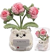 YOOJEE Crochet Rose Gift for Her – Handmade Pink Rose Flower Pot “to My Love”, Romantic Gift for ...