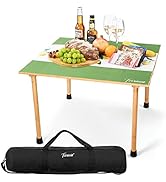 Tirrinia 26x26in Bamboo Picnic Table with Carrying Bag + Free Picnic Pad, Outdoor Portable All-Pu...