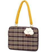 Puffy Quilted Laptop Sleeve 13-15 Inch Cute Plaid Laptop Case with Handle, Grid Pattern Soft Prot...