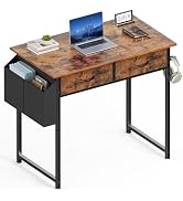 Sweetcrispy 32 Inch Small Computer Desk with Fabric Drawers for Bedroom Home Office, Writing Gami...