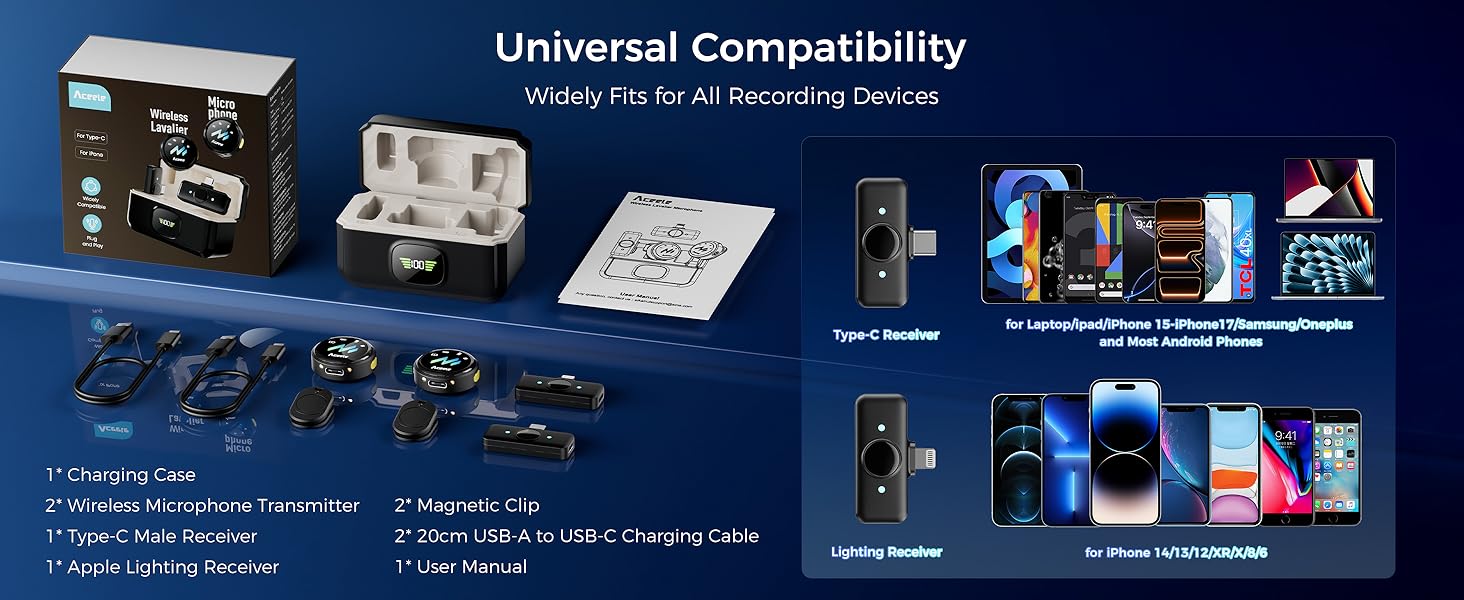 Text reads 'Universal Compatibility'. Technical diagram showing various device connections and compatibility features with dark blue background.